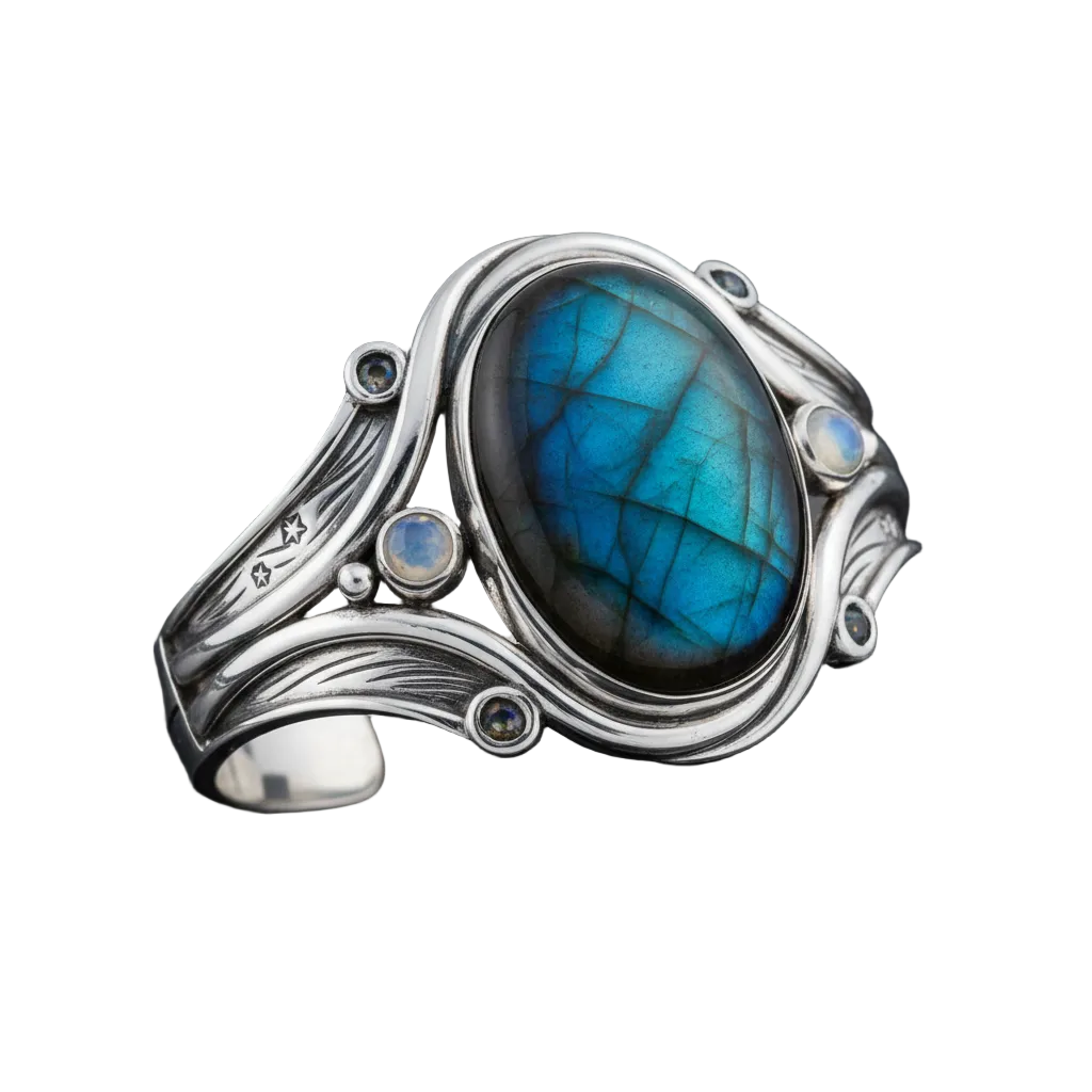 Aether – Men's Silver Labradorite Cuff Bracelet by Rare Aura